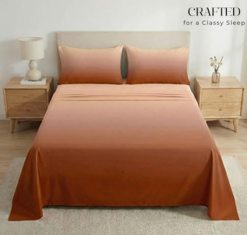 Image of VAS COLLECTIONS 300 TC Cotton Double Bedsheet for Super King Bed (108x108 in) | 7D Digital Printed Solid Bedsheet with 2 Pillow Covers | Soft, Wrinkle Packaging | Orange Shade
