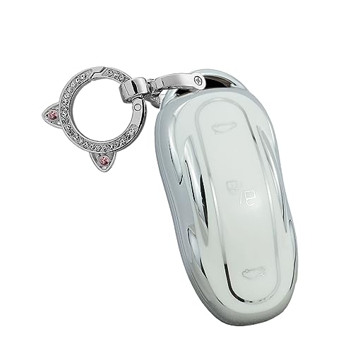 Funda inteligente para llaves Tesla Model Y y 3 antigolpes con llavero integrado blanco