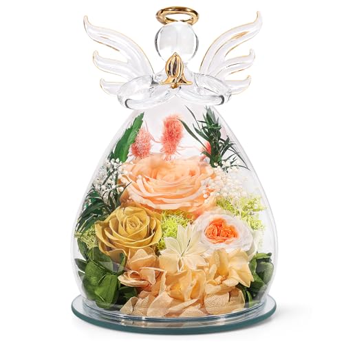 Gifts for Women Birthday Preserved Rose Forever Flower in Glass Angel Figurines Fresh...