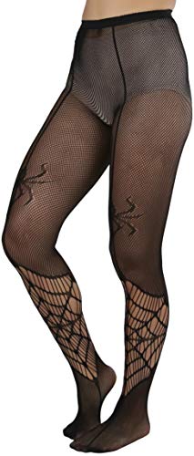 Image of ToBeInStyle Women's Spiderweb & Crawling Spider Print Hosiery Tights & Thigh High Stockings
