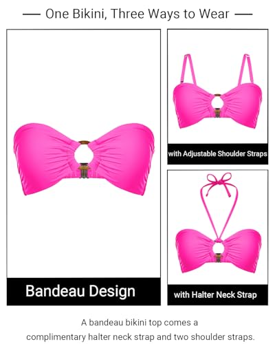Image of Holipick Bandeau Bikini Top for Women Strapless Swimsuit Tops Only Bathing Suit Tops with Shoulder Straps