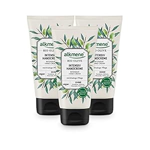 alkmene Handcrème met biologische olijf – intensieve crème voor zeer droge handen – veganistische olijfolie intensieve crème zonder siliconen, parabenen, minerale olie, PEGs, SLS & SLES – huidverzorging in verpakking van 3 (3 x 75 ml)