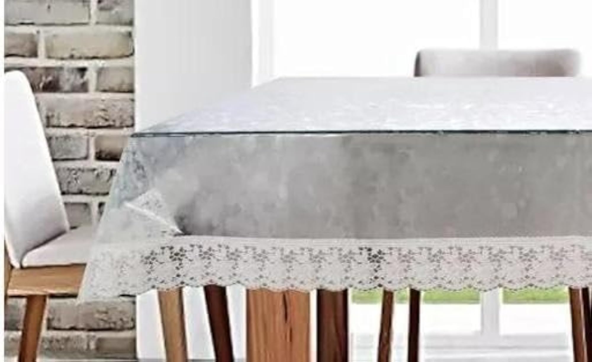 6 Seater PVC Transparent Table Cover with 3D Diamond Design