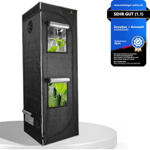 Preisvergleich Produktbild HOMEKING Grow Box 60x60x180 / Professionelle Zuchtzelte für Hydrokulturen / Wasserdicht, Lichtdicht & Hohe Erträge / Perfekt für Gewächshaus Hydroponic System / Farbe: Grau / Schwarz
