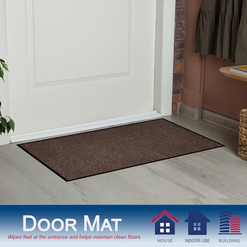 Durable Wipe-N-Walk Vinyl Backed Indoor Carpet Entrance Mat, 3' x 5', Brown