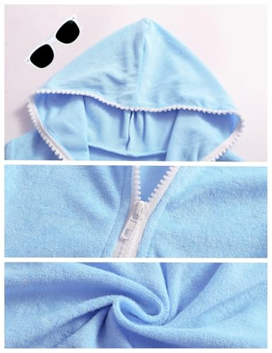 Image of Girls Swim Cover Up Kids Long Sleeve Swimsuit Coverup Terry Beach Pool Clothes with Sunglasses