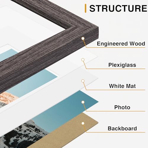 Image of Vittanly Picture Frames Set of 10, Picture Frames Collage Wall Decor with Two 8x10, Four 5x7 and Four 4x6 Photo Frames, Gallery Wall Frame Set for Wall or Tabletop Display, Rustic Grey