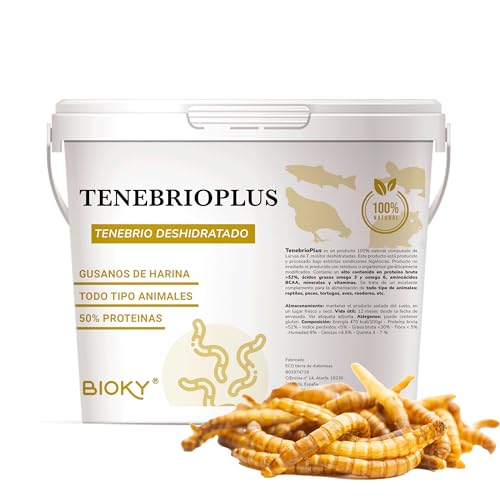 Gusanos de la Harina 320 GR - Tenebrios Deshidratados Premium 3L - Comida para Gallinas, Tortugas, Peces, Hamster, Pájaros, Roedores | +50% Proteína