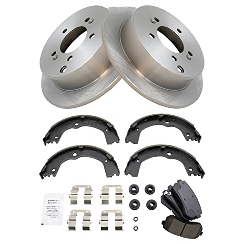 Image of TRQ Rear Brake Pad and Rotor Set Ceramic Parking Brake Shoe Compatible with 2016 Kia Sportage