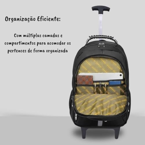 Mochila com Rodinhas para Adulto, Resistente à Água, Reforçada, com Carrinho (Marrom)