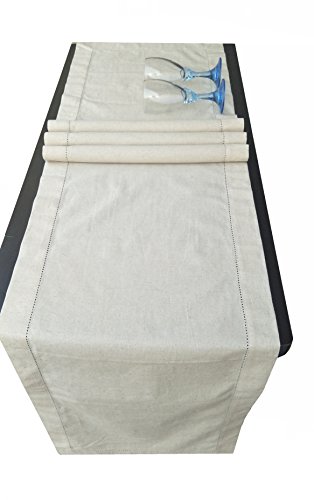 Dining Table Runner Cotton Flax,Table Runner, Farmhouse Table Runner,Rustic Table Runner-16X72-Natural-Hemstitched-Extra 2 Inches Wider Than 14 Inch Runners-Handcrafted With Hemstitch Detailing #TOP7
