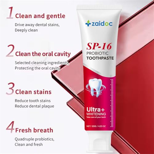 Image of 2-Pack SP-16 Teeth Whitening Toothpaste for Sensitivity Relief, Dual Fluoride Cavity Prevention & Enamel Strengthening, Anti-Stain Formula, Mint Fresh Breath, 4.23 oz*2