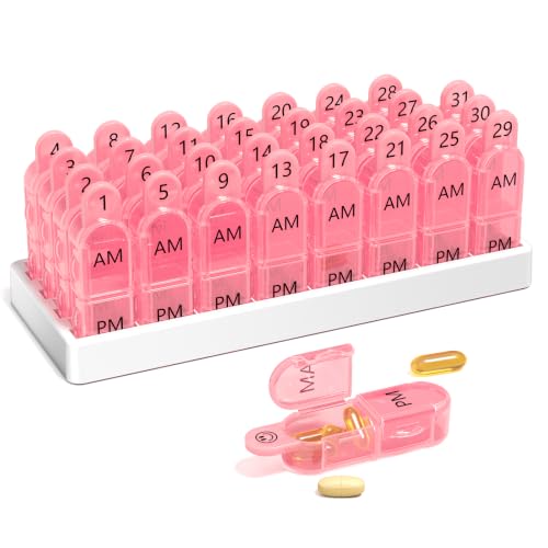 Image of Daviky Monthly Pill Organizer 2 Times a Day - 30 Day Pill Box AM PM, BPA Free One Month Medicine Organizer Twice Daily, 31-Day Case to Hold Vitamins, Supplements & Medication, Pink
