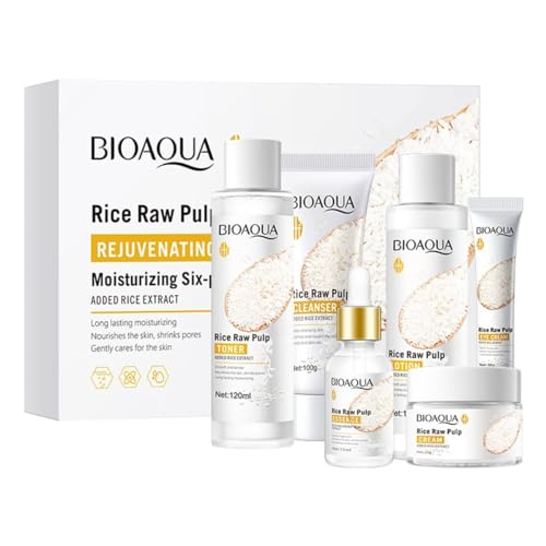 Generic Rice Skin Care Set, 6 Piece Skin Care Set,Skin Care Gift Set for Women, Facial Care Set Includes Cleanser, Eye Cream, Facial Essence, Moisturizing Lotion, Face Cream, Toner. Moisturizing