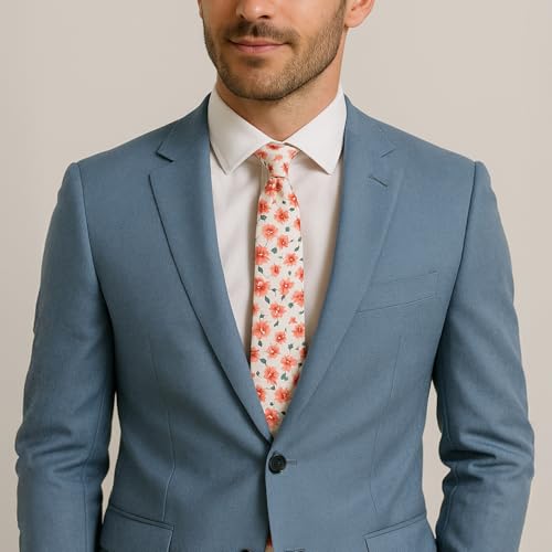 Image of Parquet Mens Floral Tie | Cotton Printed Skinny Necktie for Wedding | Spring & Summer