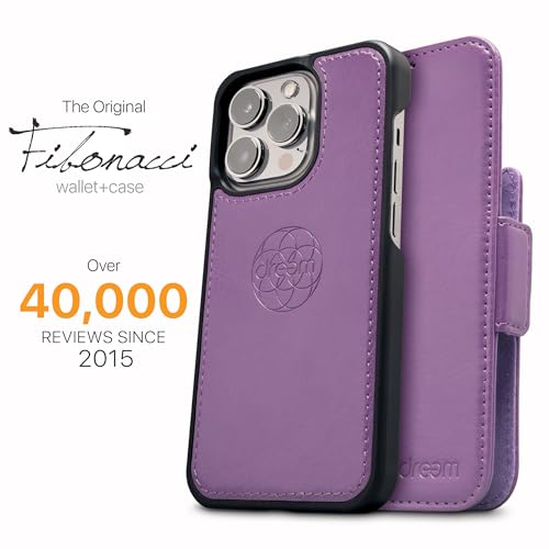 Image of dreem Fibonacci Compatible with iPhone 13 Pro Max Wallet case / 2-in-1 Shockproof case and Detachable Vegan Leather Folio, MagSafe Compatible, RFID Protection [Purple]