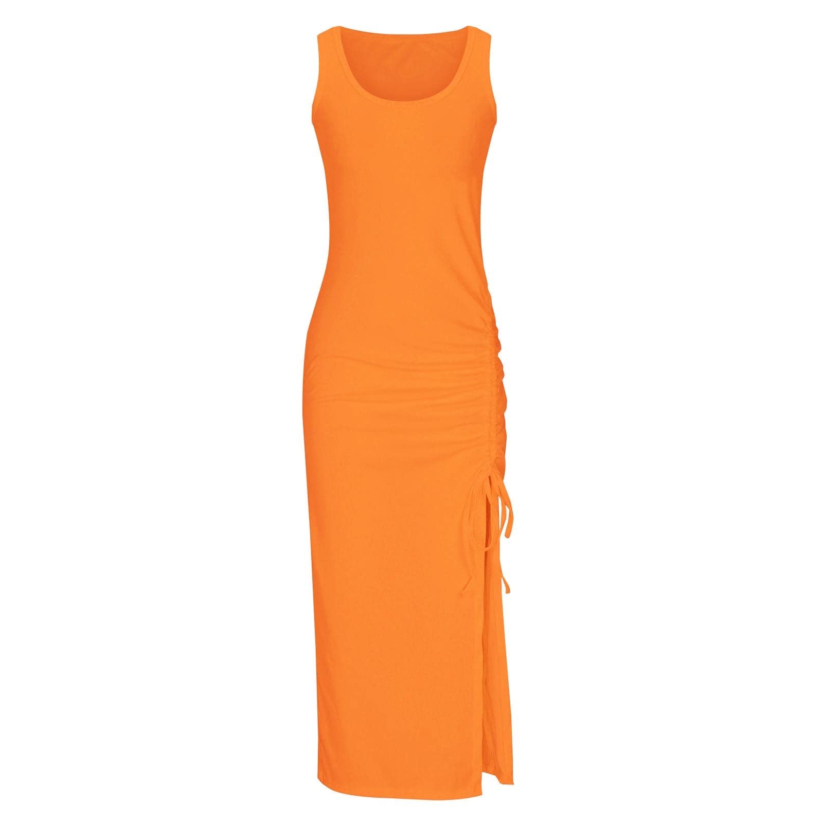 Party Kleid Damen - Damen-Sommerkleider FüR Frauen Sexy äRmelloses Figurbetontes Maxikleid Mit Seitlichem Schlitz LäSsiges Gerafftes Strick-Tank-Strand-Sonnenkleid Kleider Mit ÄRmel Damen