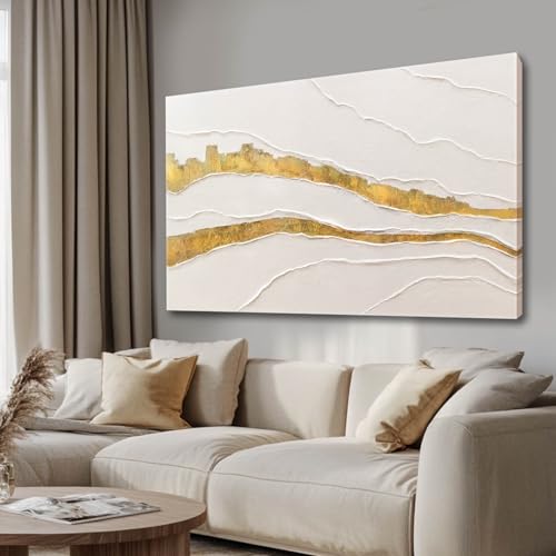 Image of VAYIMDH Minimalist Wall Decor Line Art Gold Modern Wall Art Abstract Green White Textured Artwork for Living Room Dining Room Bedroom Picture 24x48 Inch