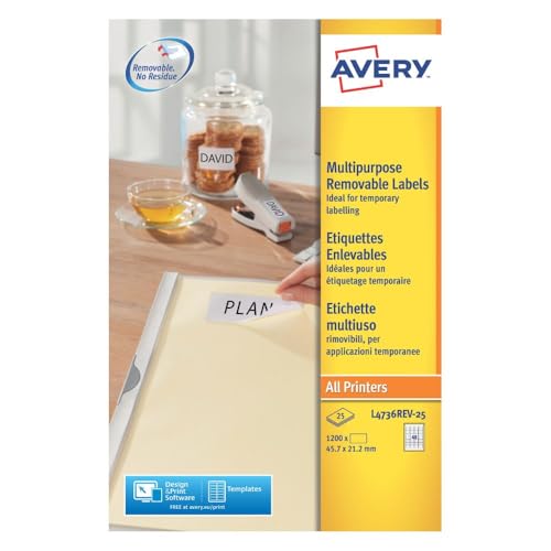 AVERY - 1200 Étiquettes Amovibles Blanches Personnalisables - Format 45,7 x 21,2mm - Impression Laser et Jet d'Encre