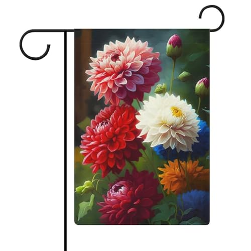 Blumen-Mama-Dahlien-Gartenflaggen, doppelseitig, für Garten, Hof, Haus, Feiertagsdekoration, 47 x 32 cm