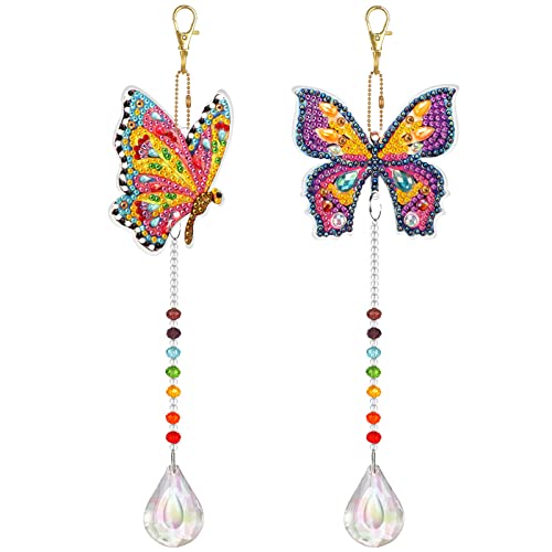 Yomaido Diamond Painting Sonnenfänger Schmetterlinge, Anhänger Fenster Kristalle Deko , Kristall-Sonnenfänger Windspiel Kit, Suncatcher Dekoration für Fenster Garten Außen Cover