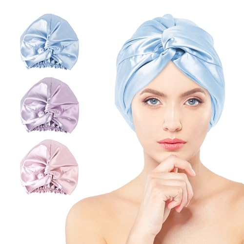 townssilk 100% seta di gelso, cappello da notte da donna, 16 momme, in seta, ideale per i capelli, protegge i capelli, cappello da notte in seta, doppio strato,iceblue