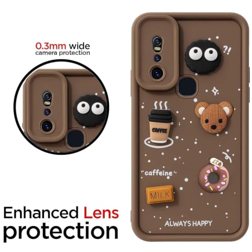 Image of Bintage Cute Fun Ball | Taddy Cartoon 3D Smiley Coffee Cup | Milk Donut | Full Protection Rubber Back Cover Compatible for Vivo 1819 / Vivo V15 - Brown