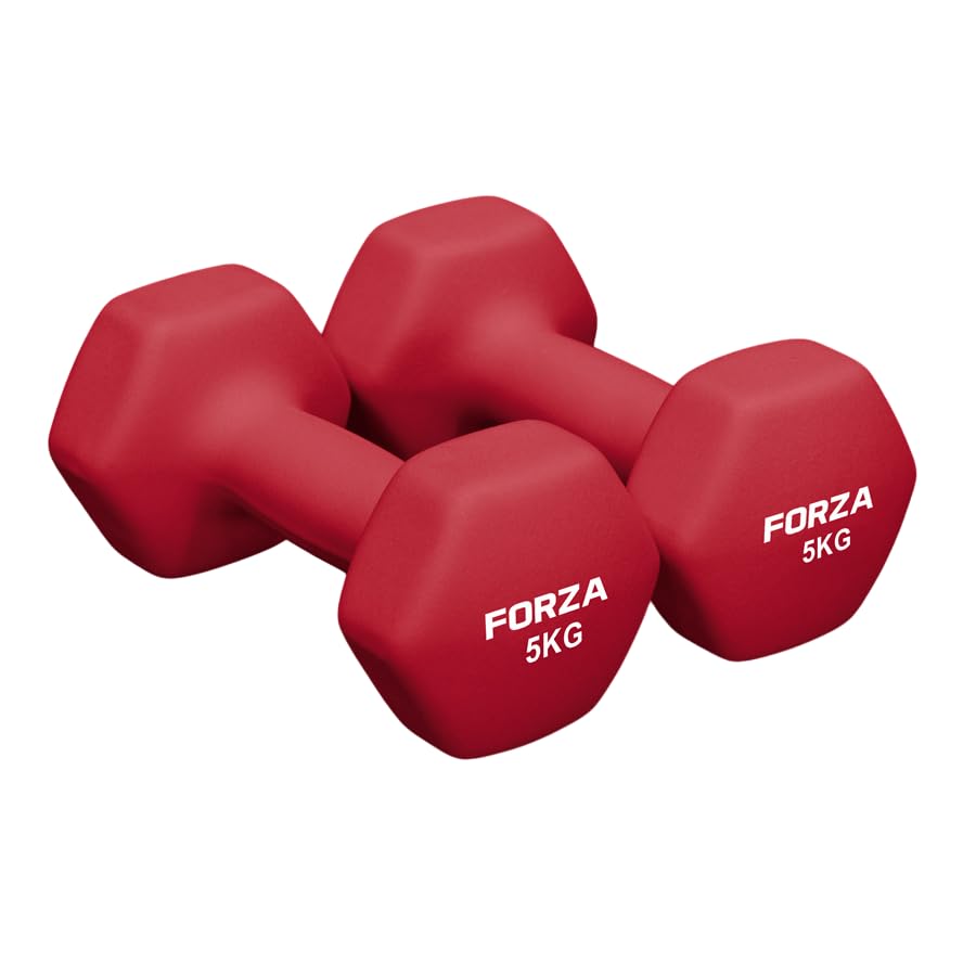 FORZA Neoprene Hex Dumbbells | Pair of Dumbbells with Non-Slip Grip – Ergonomic Design for Strength Training & Home Workouts – Available in Multiple Weights (5kg)