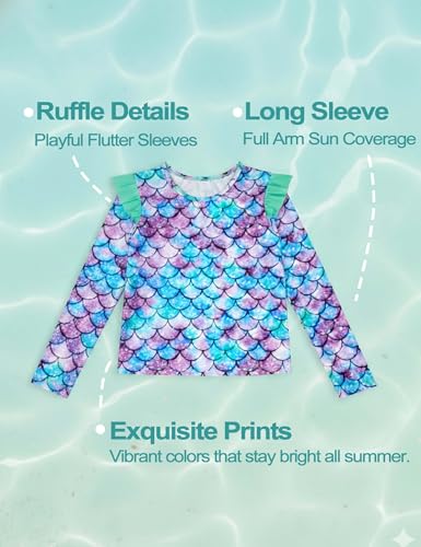 Image of Girls Rash Guard Swimsuit Set Long Sleeve 2 Pieces Bathing Suit Swimming Skirt with Shorts 4-13Y