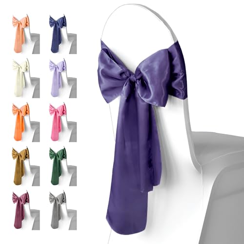Lazos de satén morado oscuro para decorar 100 sillas de boda sin esfuerzo 2
