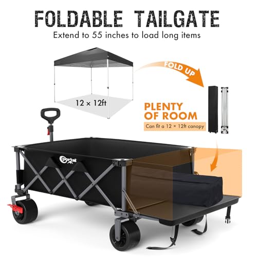 Image of Portal 26 inch Extra Wide 55 inch Long Foldable Wagon with Tailgate, Large 600L Collapsible Wagon with Cargo Net, 500 LBs Heavy Duty Utility Cart with Big All-Terrain Wheels for Beach, Camping, Sports, Dogs | 26 inch Extra Wide 55 inch Long Wagon with Cargo Net, Heavy Duty Utility Cart with Big All-Terrain Wheels for Beach, Camping, Dogs