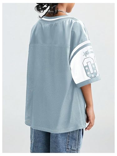 Image of Verdusa Girl's Jersey Shirts Y2k Tops Letter Print Soccer Half Sleeve Number T Shirt