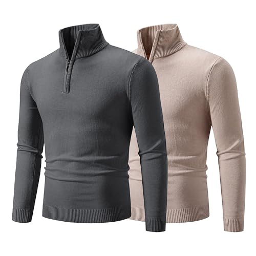 Maiyifu-GJ Men's Slim Fit Mock Neck Pullover Sweaters Quarter Zip Sweater Casual Lightweight Long Sleeve Knitted Sweaters
