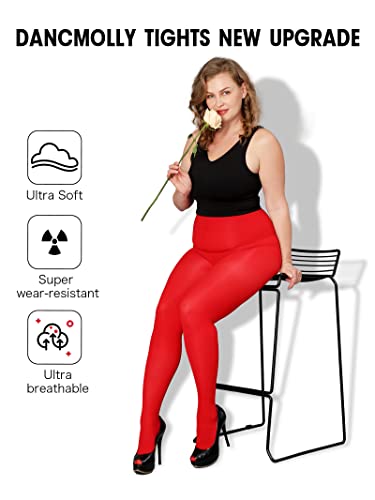 Image of DancMolly Plus Size Tights for Women, Control Top Semi Opaque Nylon Pantyhose High Waist