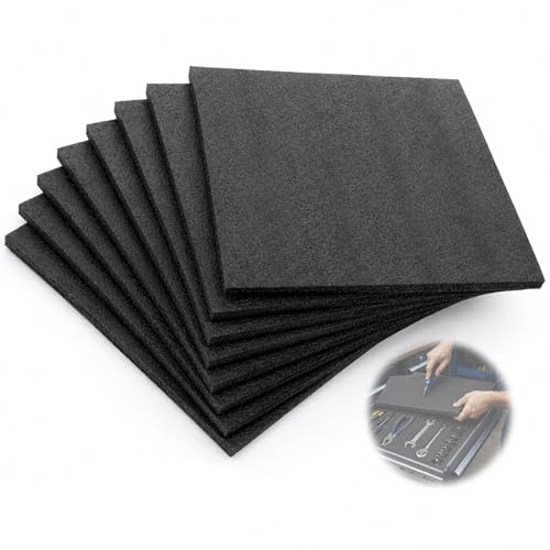 Yudylg 8 Pack Polyethylene Foam Sheet - 12 x 12 x 0.6 Inch Cuttable Packing Pads DIY Thin Cushion Boards for Tool Boxes Shipping Storage Crafts Electronics Dishes Jewelry Black