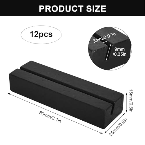 DEARBAG 12-Piece Wooden Card Holder, Black Beech Wood Menu Card Holder for Restaurants Weddings Banquets Parties 8 x 2.5 x 1.5 cm - Image 2