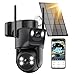 4K Solar Security Camera Outdoor Wireless, 5GHz/2.4GHz WiFi 360° PTZ Cameras for Home Security with Dual Lens, Auto Tracking, Motion Detection, Siren, Color Night Vision, 2-Way Audio, IP66