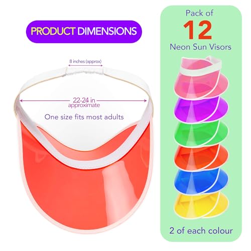 Bramble 12er Pack Sonnenvisier 80er Cap Retro Sonnenschirm Mützen - Schirmkappen in Neonfarben