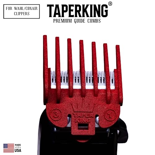 Taper King Hair Clipper Guide Comb Guard Set - Fool Proof Tapers & Fades At Home! Ruby (#1 To #3) - Compatible With Wahl/Conair Clippers! #TOP3