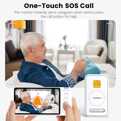 Elderly Monitor with Camera and Audio & Call Button, 2-Way Talk Room Monitors for Elderly, Med Reminder Temp Alert Baby Monitors for Elderly Care & Caregivers, PTZ Camera for Senior Monitoring/No WiFi - Image 4