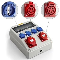 EYPINS Baustromverteiler mit LS+FI, Wandverteiler 4x 230V Schuko-Steckdosen, 2x CEE-Steckdosen 16A/32A Stromverteiler IP66 Wasserdicht, flammhemmende ABS Verteiler für Innen/Außen Werkstätten Fabriken – Ansicht 5