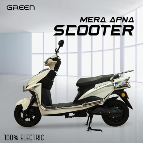 Image of Green Invicta Low Speed Electric Scooter with Steel Frame Non RTO 60KM Range White with Portable Charger