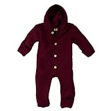 Knopfleiste mit Holzknöpfen Engel-Natur Baby Overall mit Kapuze aus Bio Schurwoll-Fleece, Beere melange, Gr. 62/68