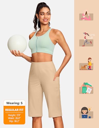 Image of ISEEGZ 15 inch / 18 inch / 21 inch / 25 inch Capri Pants for Women High Waist with Pockets Women's Capris Workout Yoga Pants Loose Straight Leg