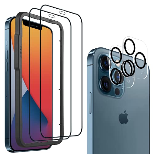 2 Pack Screen Protector Compatible for iPhone 12 Pro Max[6.7â€˜â€™] with 2 Pack Camera Lens Protector, HoiLong 9H Hardness Tempered Glass Film, With Easy Align tray[Double Protection]