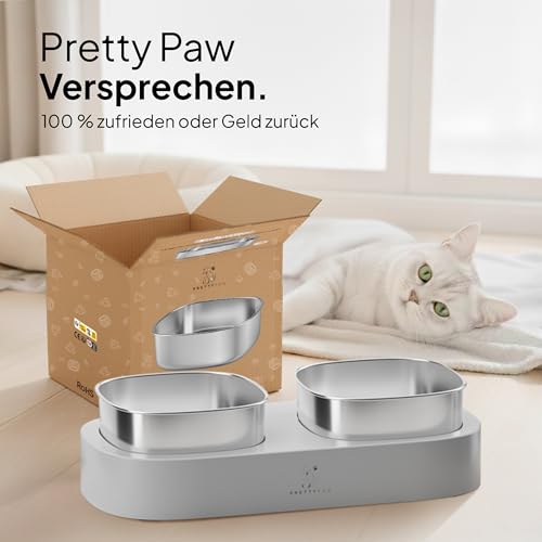 Pretty Paw Katzennapf Erhöht mit 2 Edelstahl Schalen, Grau