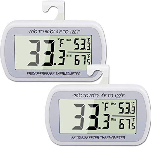 2 Pack Waterproof Digital Refrigerator Thermometer Large LCD, Freezer Room Thermometer with Magnetic
