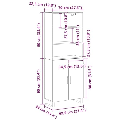 Aparador de madera de 2 piezas estilo cómoda con almacenamiento negro 3