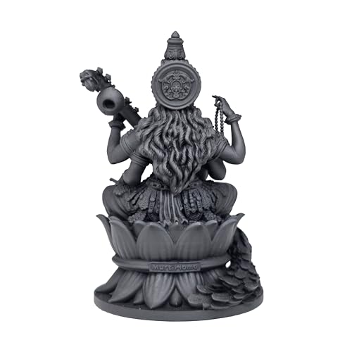 Image of MurtiHome Maa Saraswati Idol, Goddess Sharda Statue | 8 cm Tall Small Black Color Figure Made From UV Resin, Crafted by 3D Printer for Car Dashboard, Home, Office, Gift