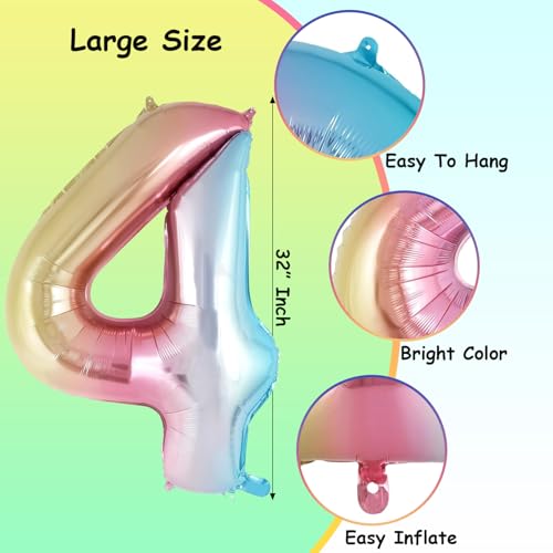 Image of Rozi Decoration Gradient 32 Inch Large 4 Number Foil Balloons Set of - 1 Pcs | Helium & Air Supported 4 Number Rainbow Theme Foil Balloons Decorations Items